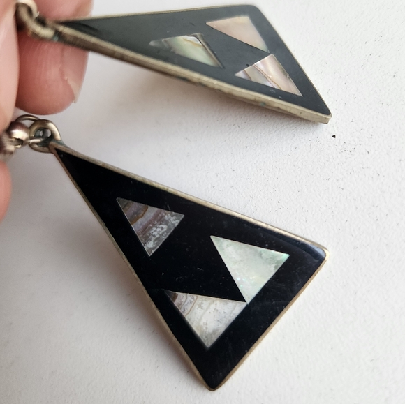 🕰HOLD🕰 Sterling & Onyx & MOP Earrings - Picture 3 of 4